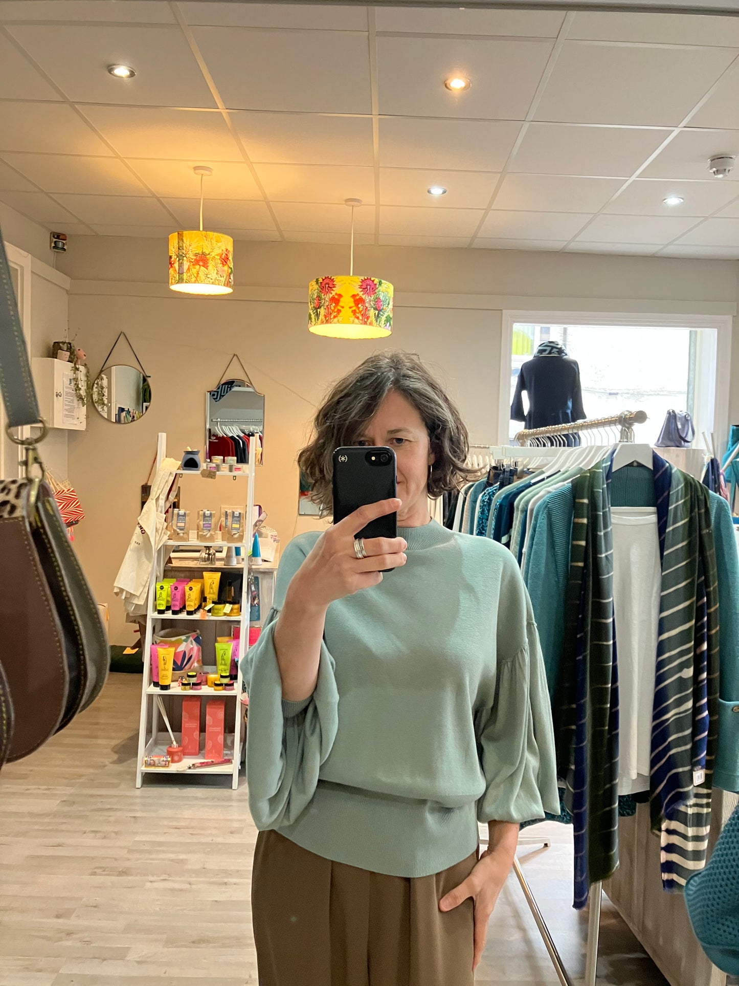 Yaya soft sweater with puff sleeve and turtleneck in jade green