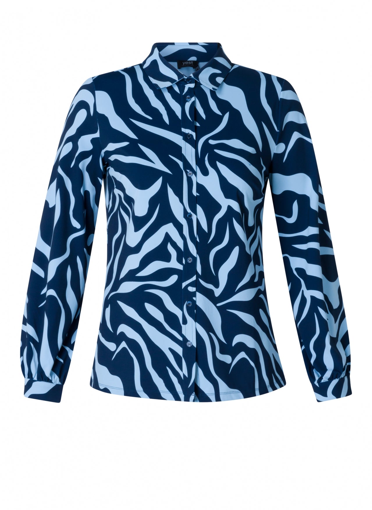 Yest Olimpia blue and navy wave pattern blouse