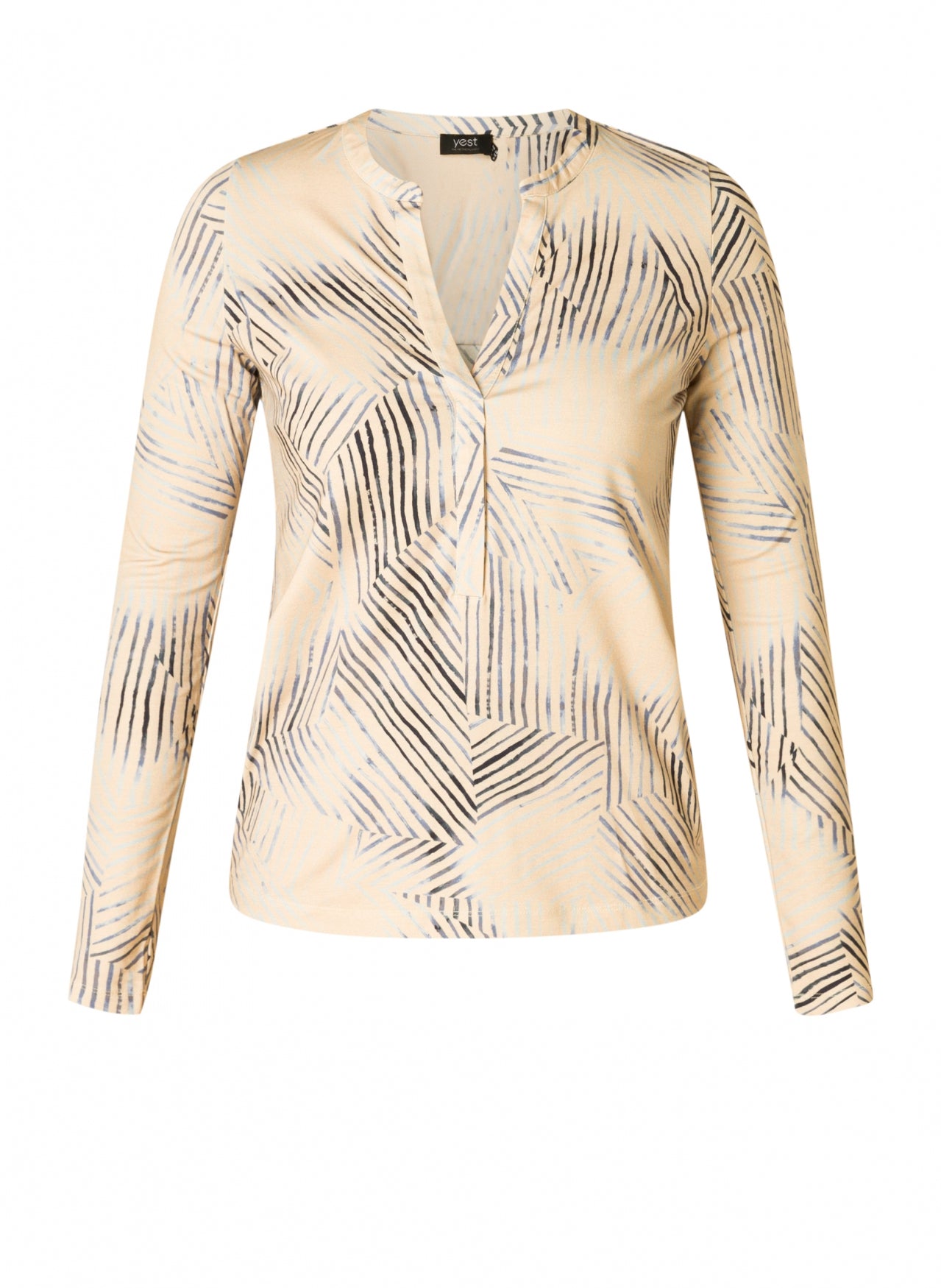 Yest Raissa beige blouse with cobalt and navy abstract stripe