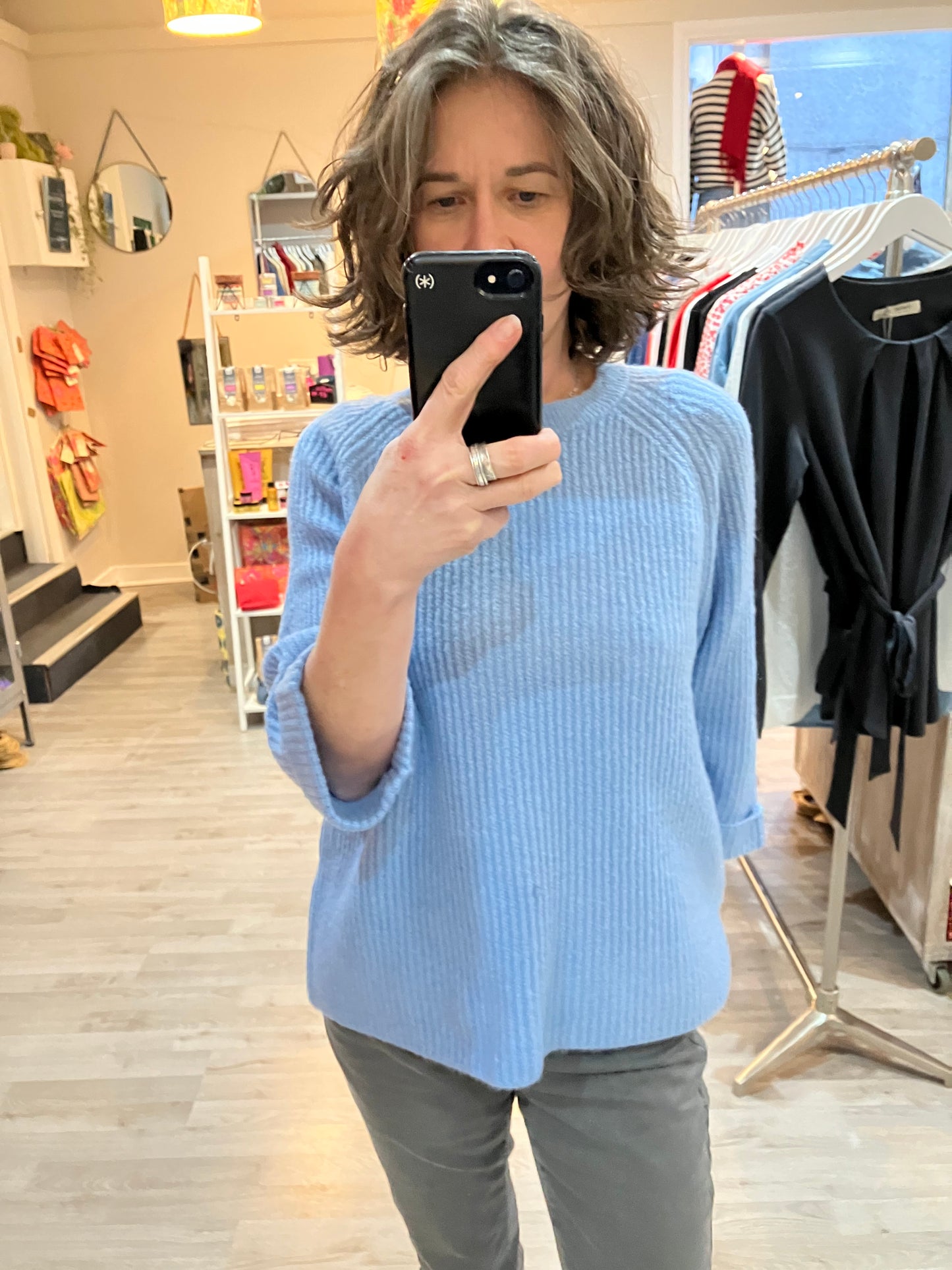 Yest Raison sky blue sweater with three quarter sleeve