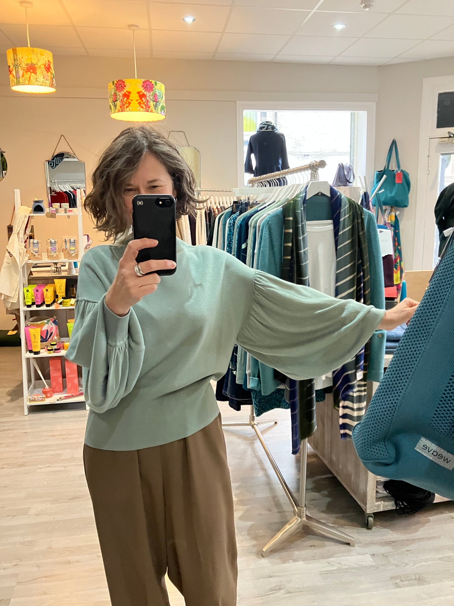 Yaya soft sweater with puff sleeve and turtleneck in jade green