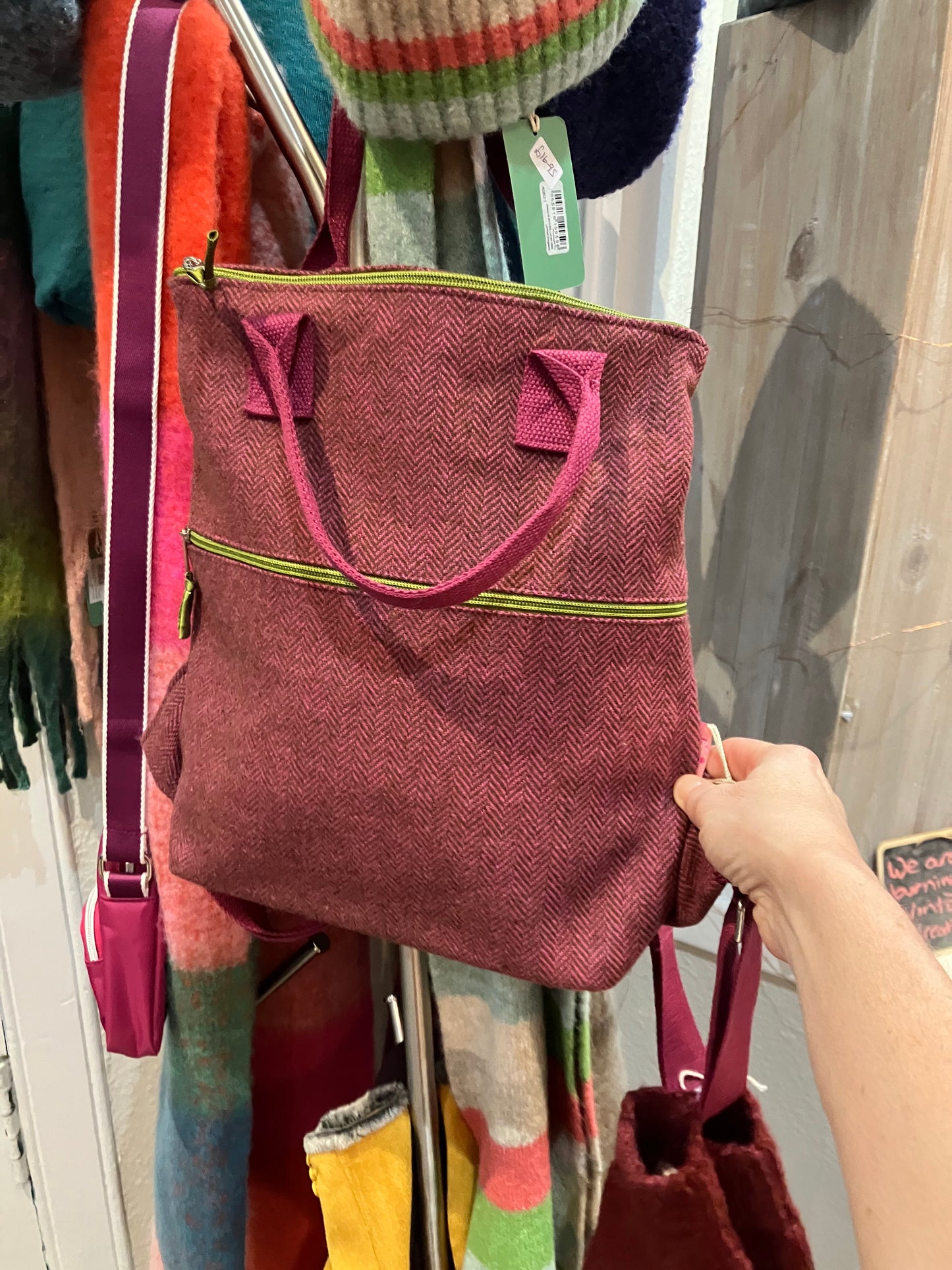 Lua herringbone backpack in pink and chocolate