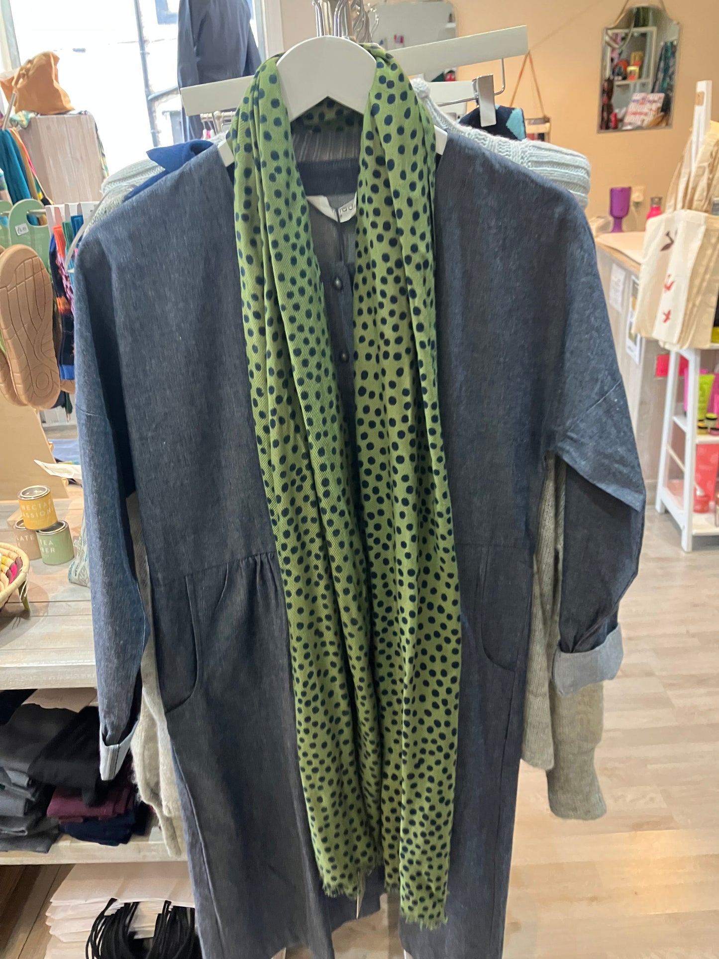 POM Light olive polka dot bamboo viscose scarf