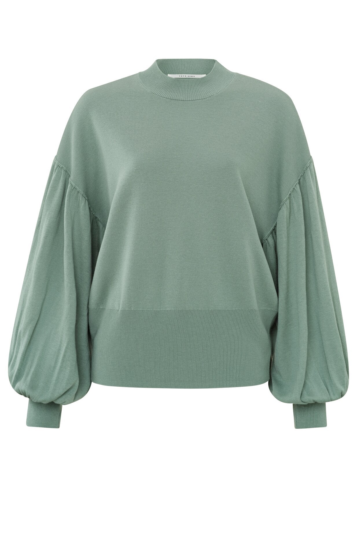 Yaya soft sweater with puff sleeve and turtleneck in jade green