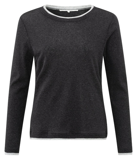 Yaya dark grey top with long sleeves and contrast neck trim