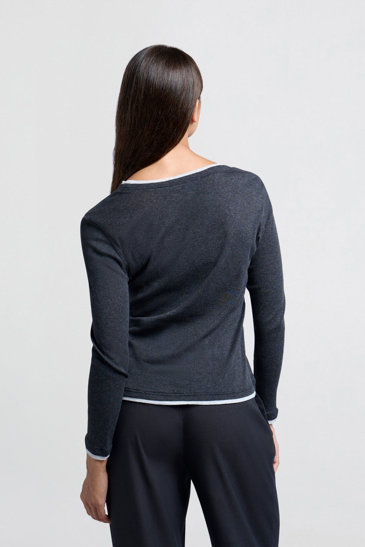 Yaya dark grey top with long sleeves and contrast neck trim