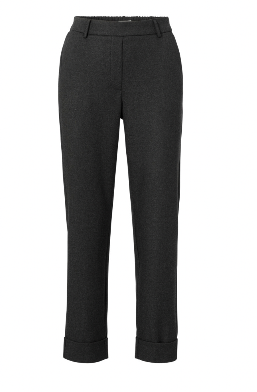 Yaya trousers with elastic waist, pockets and turned up hem in anthracite melange