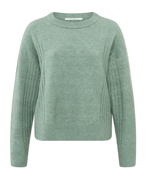 Yaya ribbed turtleneck sweater with long sleeve in jade green melange