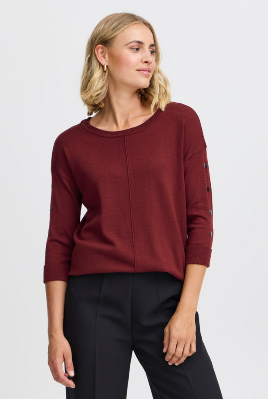 Fransa Besmock sweater in wine red