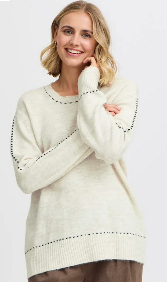 Fransa Elise sweater in stone with black trim stitch- last one!