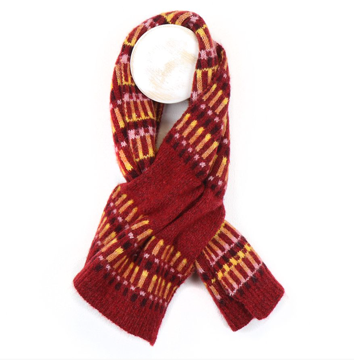 POM  Recycled blend red multi stripe pull through scarf