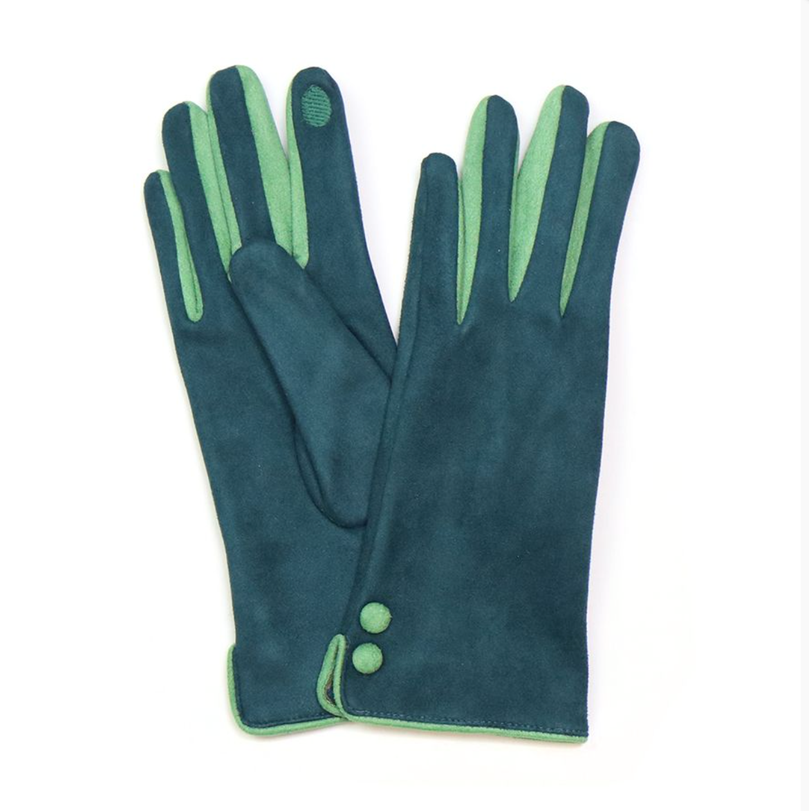 POM Teal faux suede button detail gloves