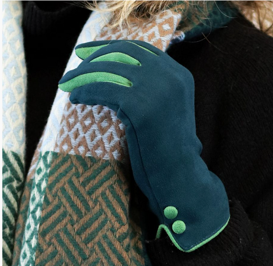 POM Teal faux suede button detail gloves