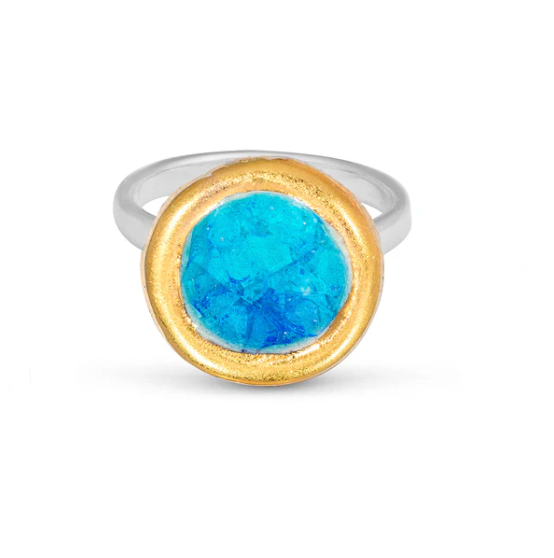 Round adjustable turquoise blue ring