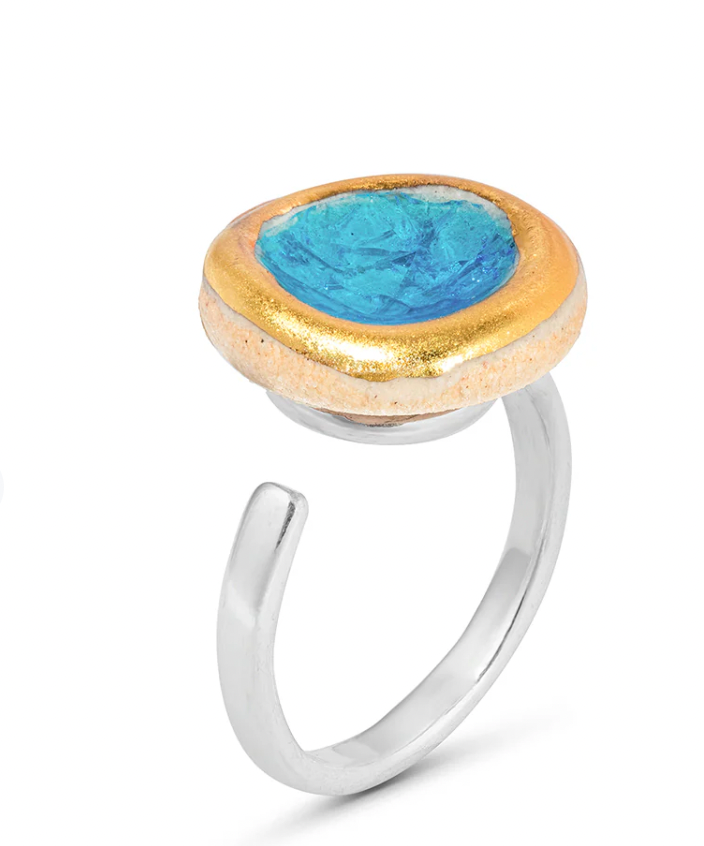 Round adjustable turquoise blue ring