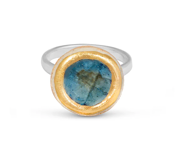 Round small adjustable blue ring