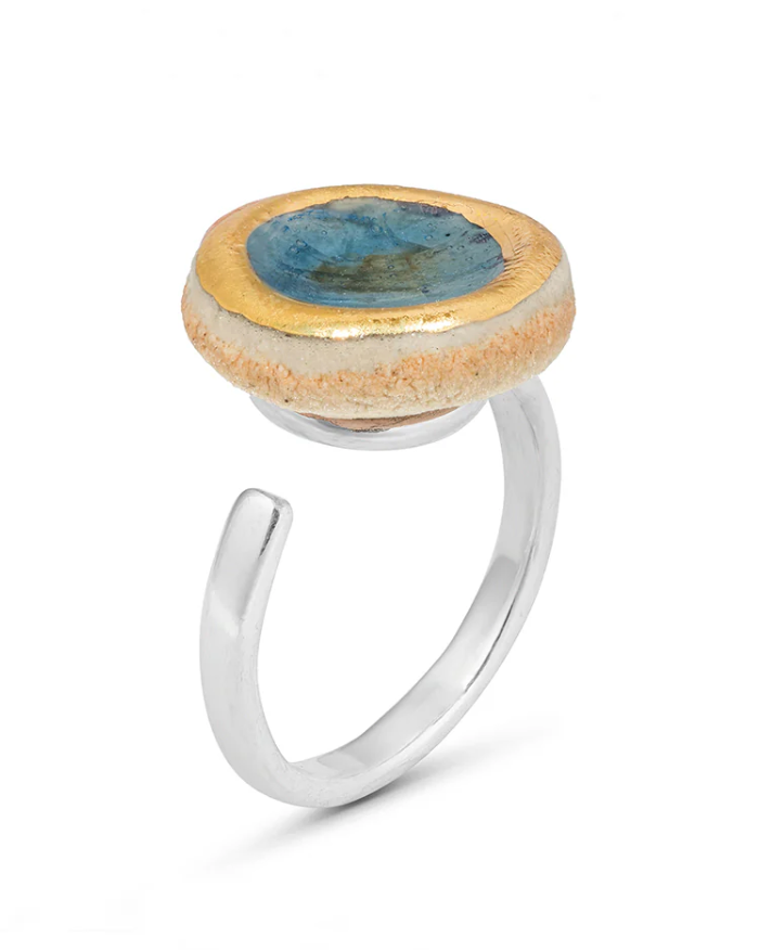 Round small adjustable blue ring