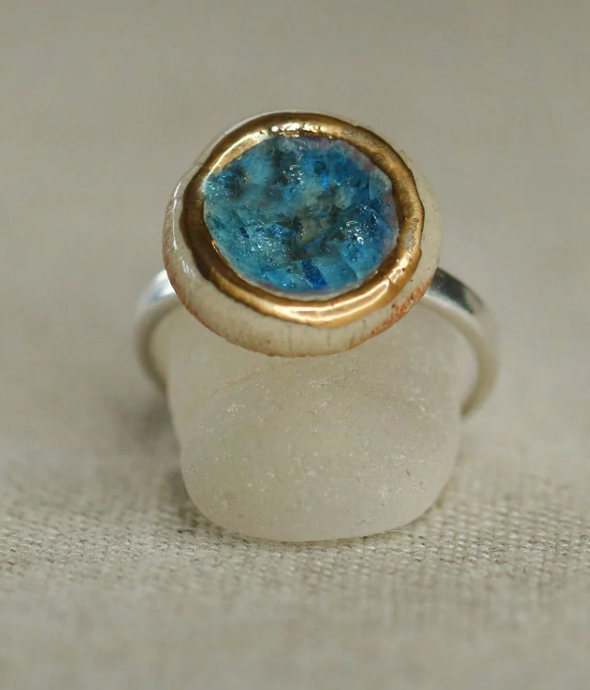 Round small adjustable blue ring