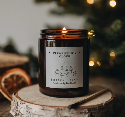 Embers & Roots Clementine and clove soy candle