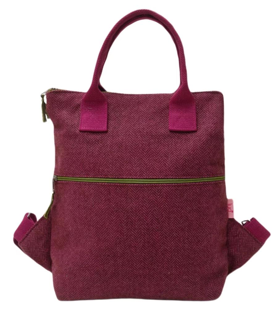 Lua herringbone backpack in pink and chocolate