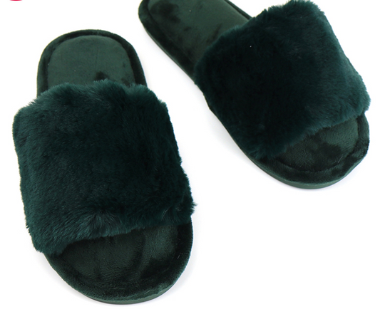 Pom green fluffy mule slippers