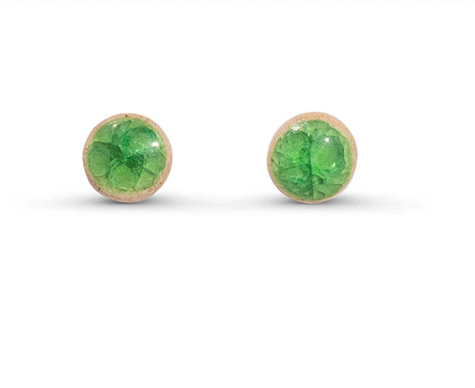 Recycled glass round stud earrings in emerald green