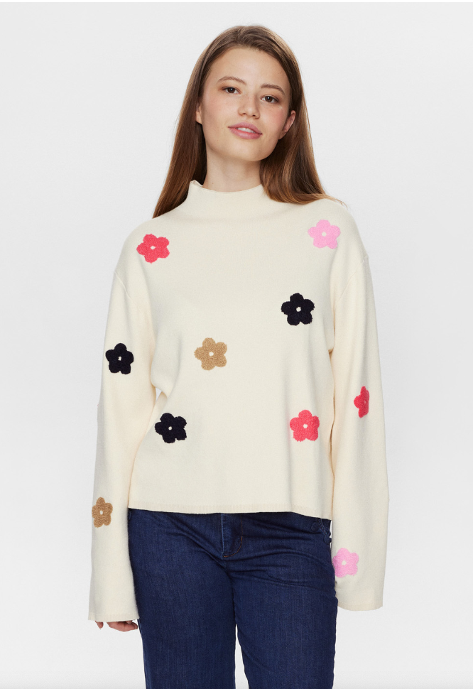 Numph Nuflow sweater with flower detail in pristine