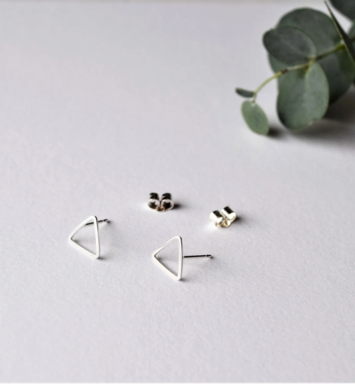 Muka open triangle silver stud earrings