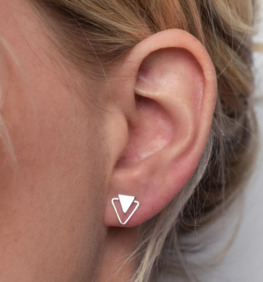 Muka double triangle silver stud earrings