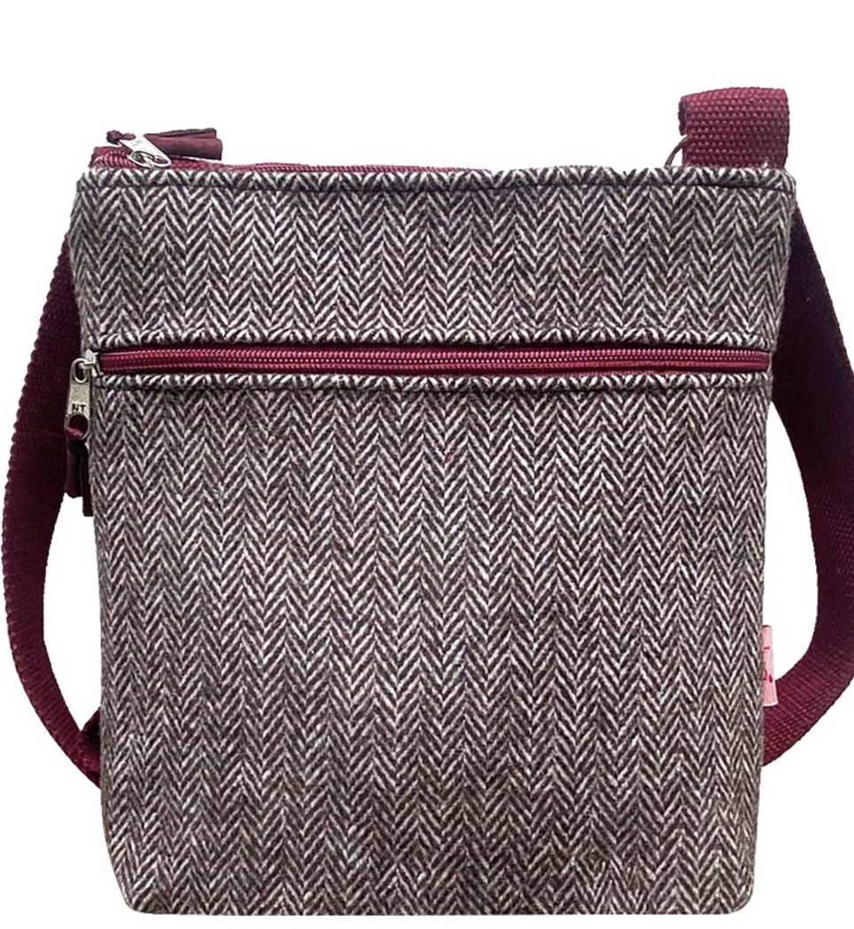 Lua herringbone messenger bag in dark oak