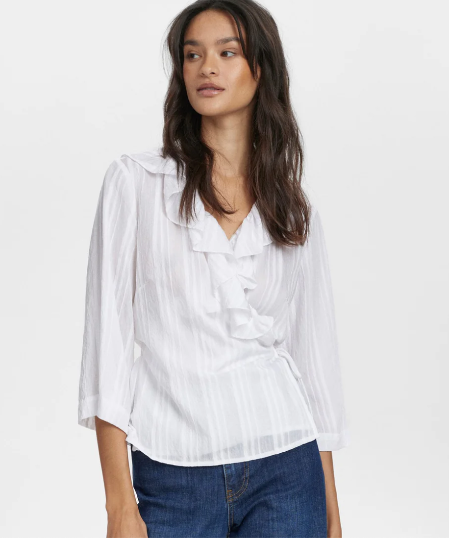 Numph Nuhalston wrap blouse in white