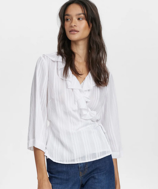 Numph Nuhalston wrap blouse in white