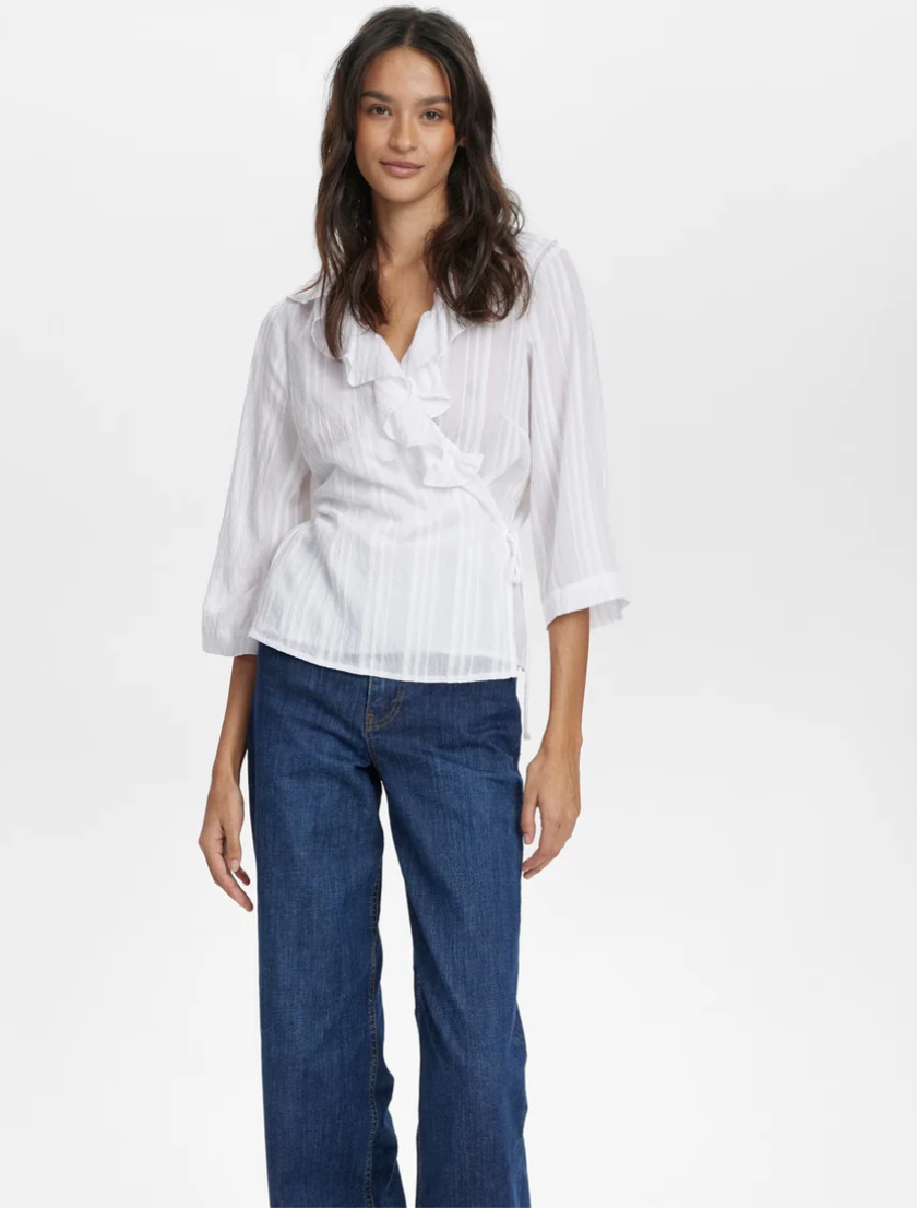 Numph Nuhalston wrap blouse in white