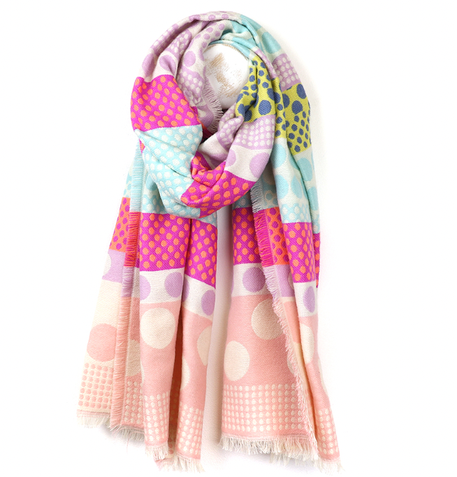 POM Reversible pink polka dot and stripes scarf