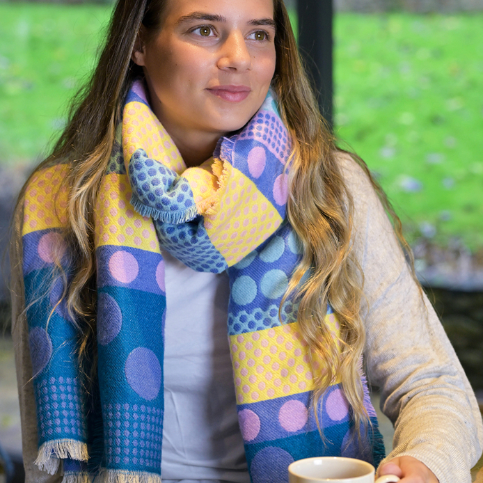 POM Reversible blue mix polkadot and stripe scarf