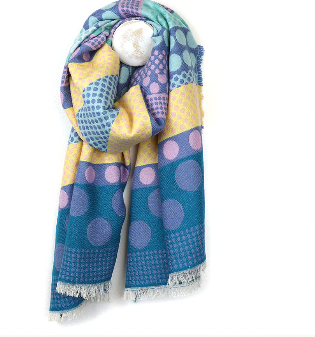 POM Reversible blue mix polkadot and stripe scarf