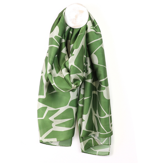 POM Green and ecru abastract shatter print Repreve scarf