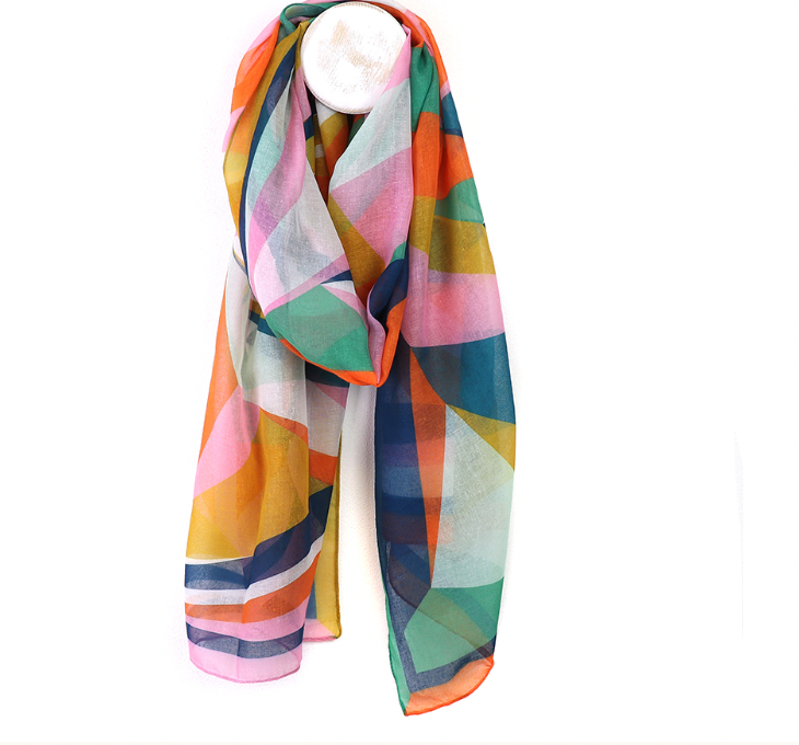 POM Multi brights abstract Repreve recycled material scarf