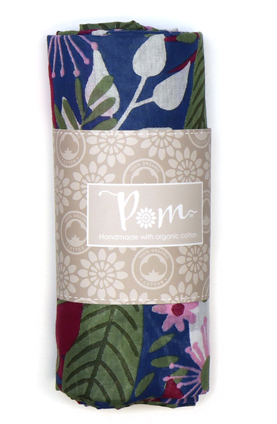 POM Organic cotton plum, blue and green mix botanical scarf