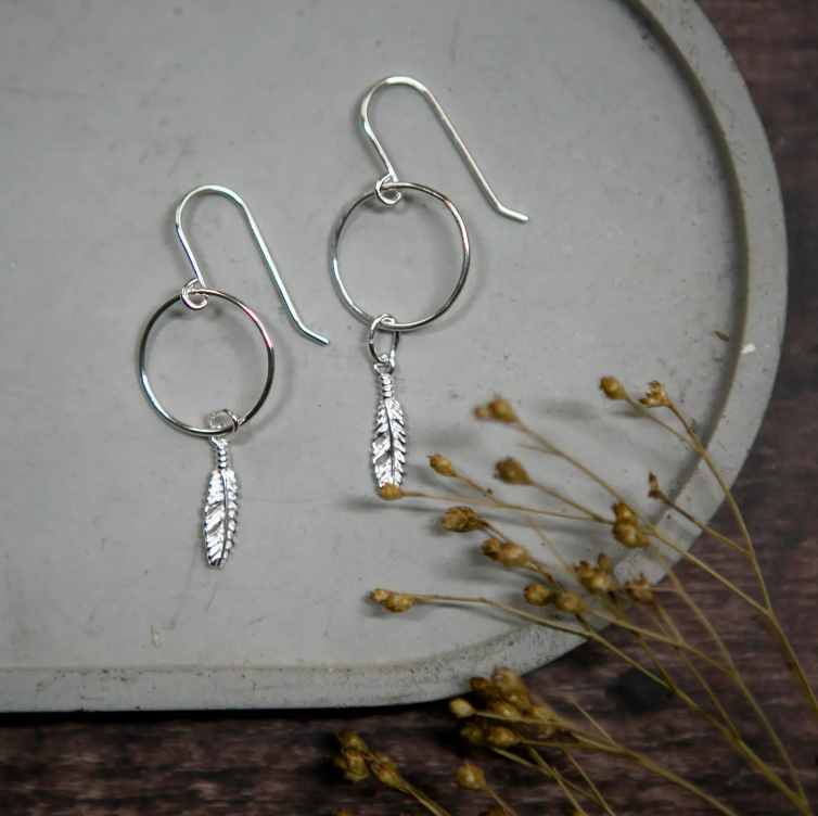 The Old Farmhouse mini hoop and charm sterling silver earrings