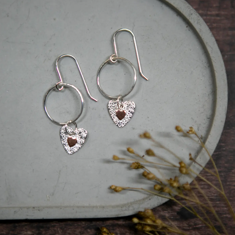 The Old Farmhouse mini hoop and charm sterling silver earrings