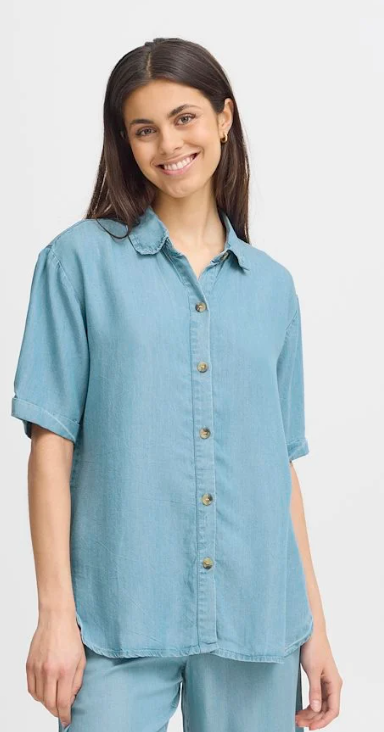 Fransa Evelyn mid blue denim blouse