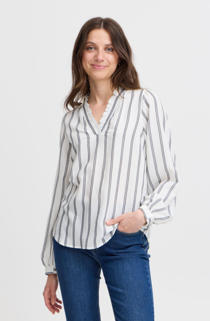 Fransa Shirta blouse in birch stripe