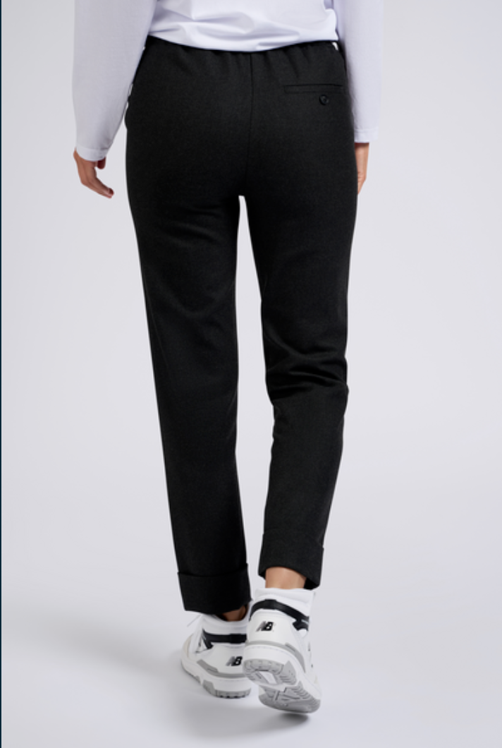 Yaya trousers with elastic waist, pockets and turned up hem in anthracite melange