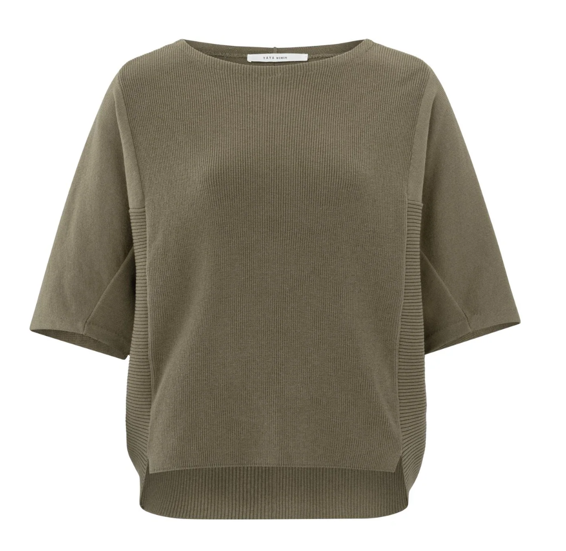 Yaya soft round sweater with short sleeve and rib detail