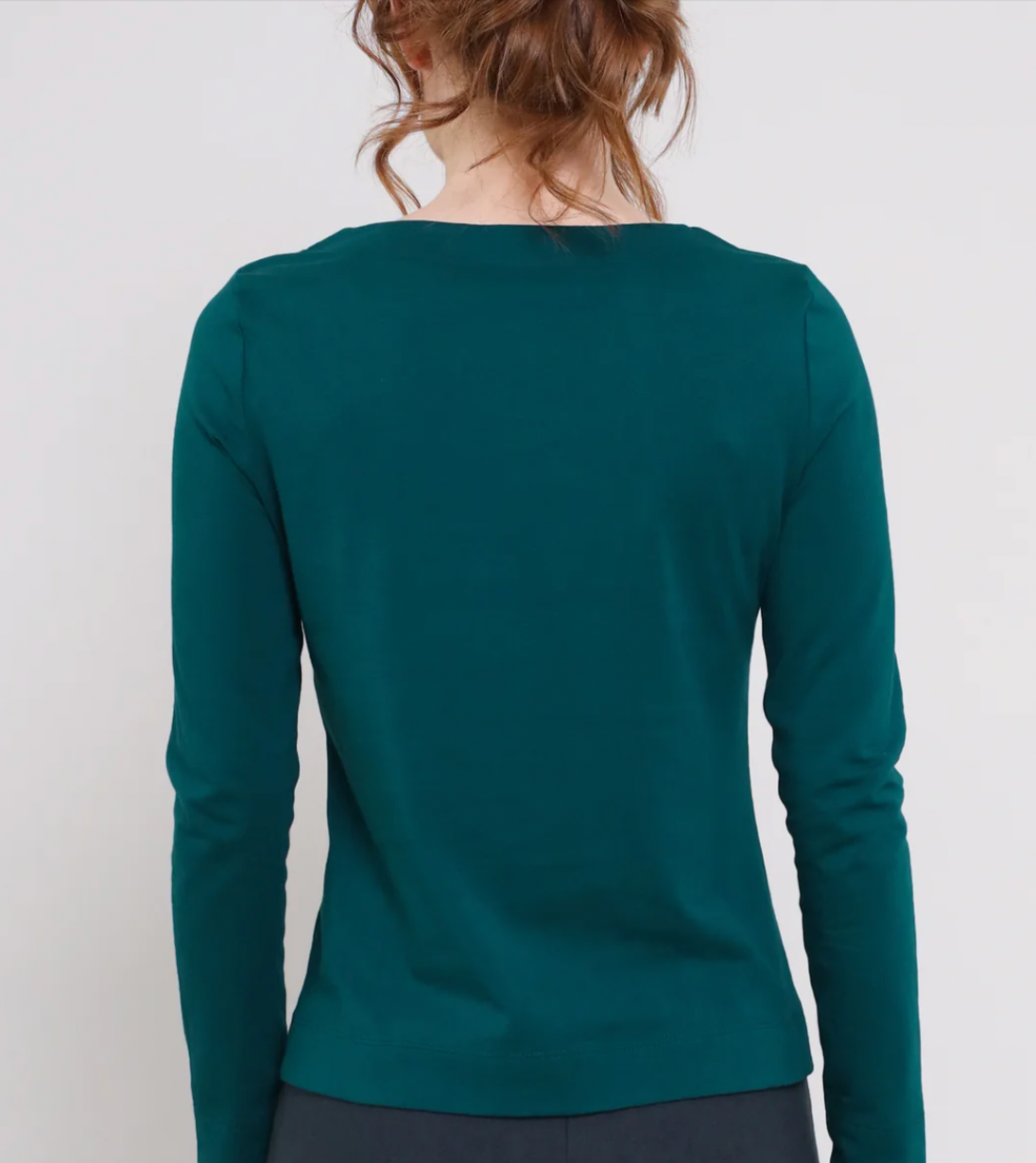 Nomads plain GOTS cotton long sleeved top in ocean teal