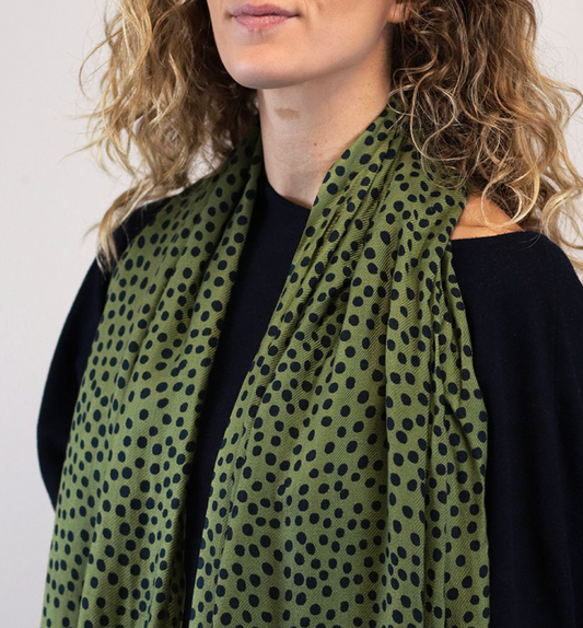 POM Light olive polka dot bamboo viscose scarf