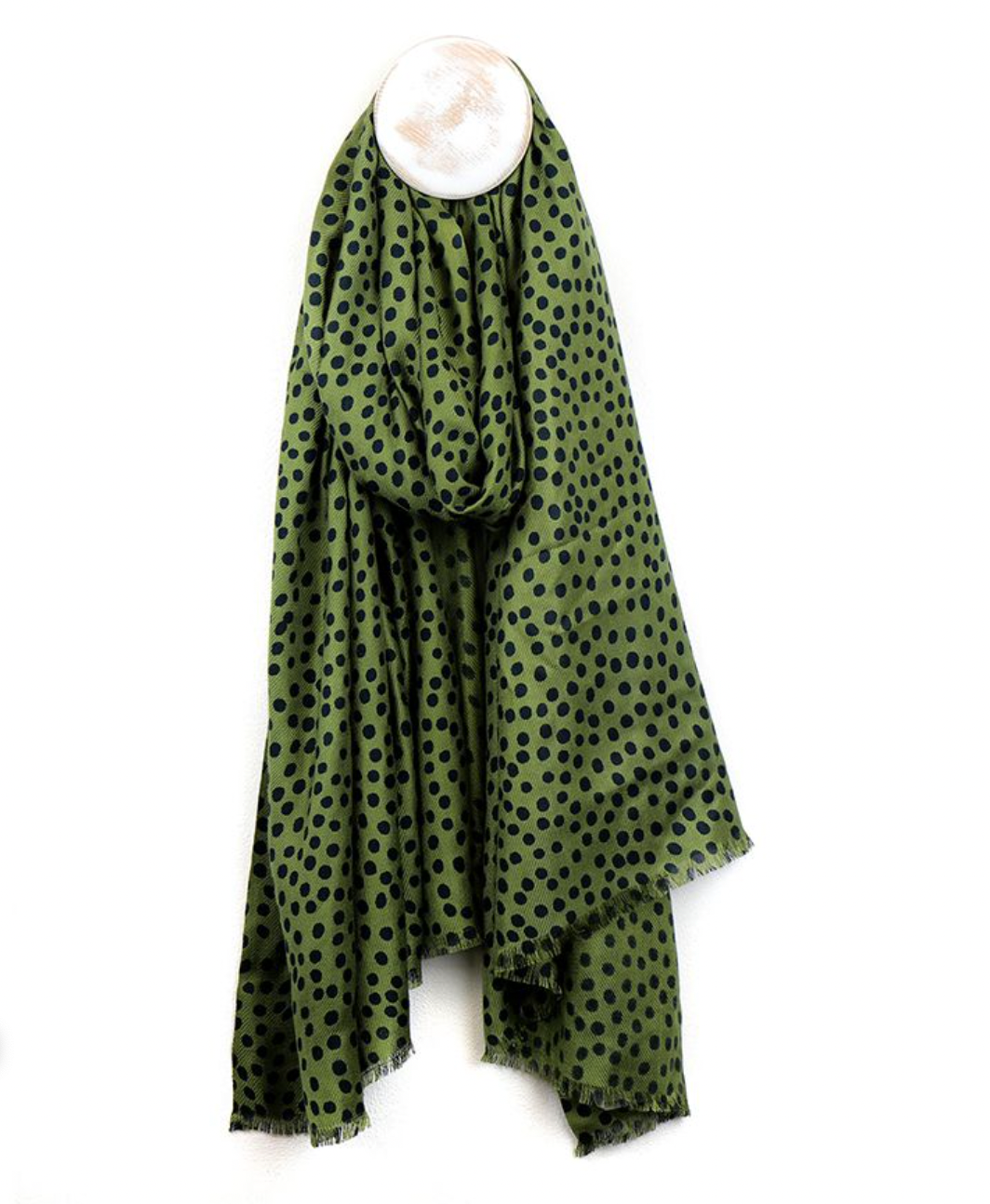 POM Light olive polka dot bamboo viscose scarf