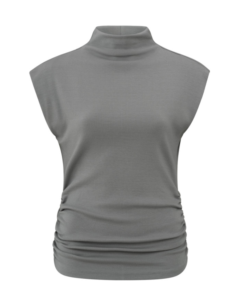 Yaya sleeveless top with high drape neck in formal grey