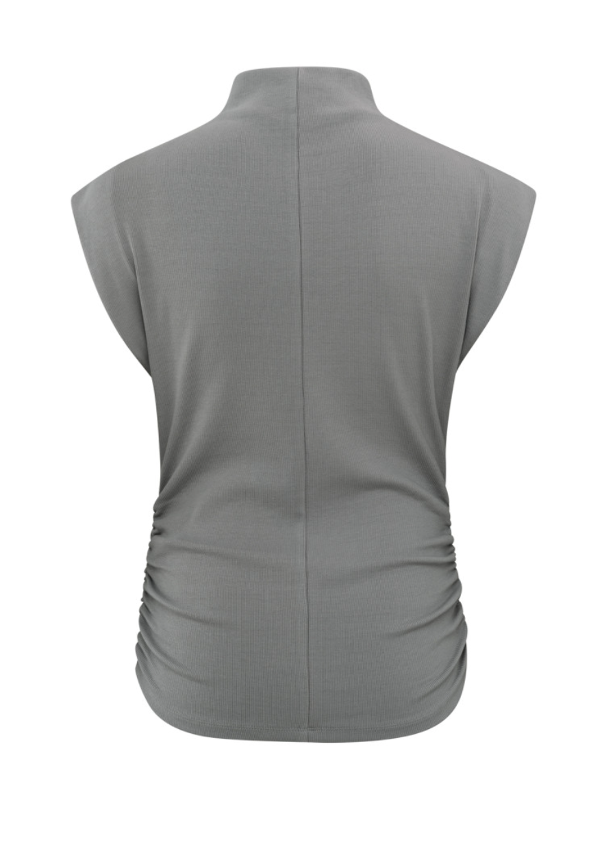 Yaya sleeveless top with high drape neck in formal grey